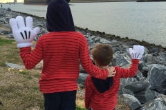 Waving to the Disney Cruise Ship at Port Canaveral