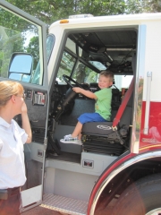 Hunter driving the fire truck